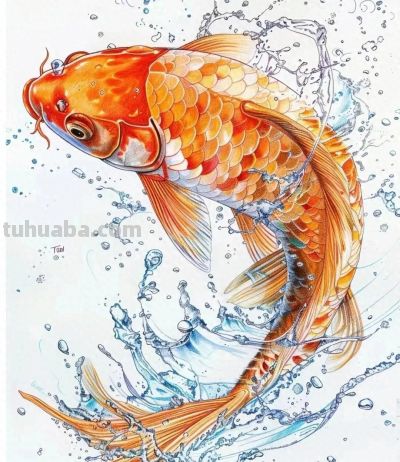 国风手绘锦鲤简笔画