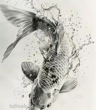 国风手绘锦鲤简笔画 - 图画吧TUHUABA