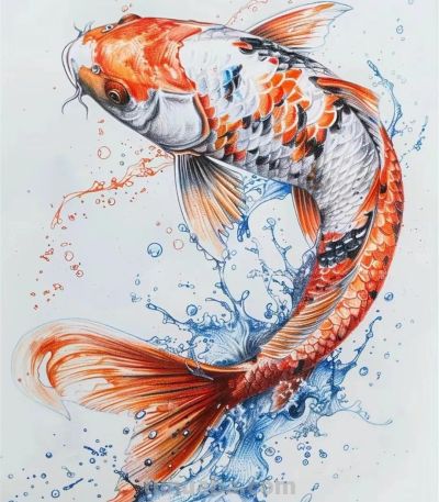 国风手绘锦鲤简笔画 - 图画吧TUHUABA