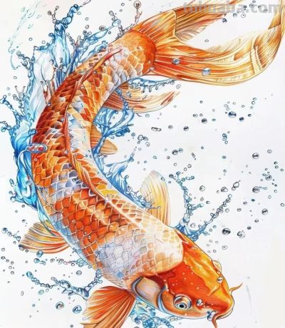 国风手绘锦鲤简笔画 - 图画吧TUHUABA