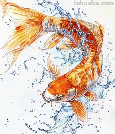 国风手绘锦鲤简笔画 - 图画吧TUHUABA