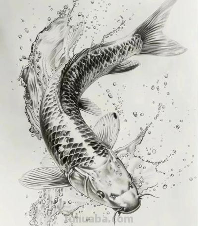 国风手绘锦鲤简笔画 - 图画吧TUHUABA