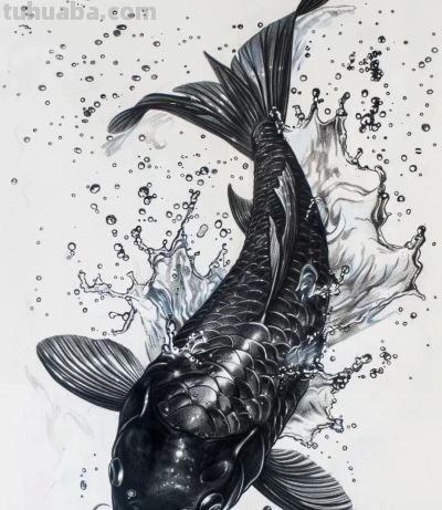 国风手绘锦鲤简笔画 - 图画吧TUHUABA