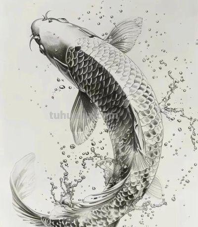 国风手绘锦鲤简笔画 - 图画吧TUHUABA