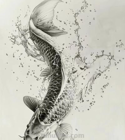 国风手绘锦鲤简笔画 - 图画吧TUHUABA