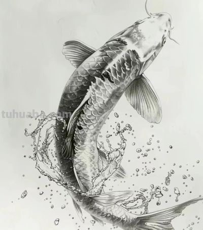 国风手绘锦鲤简笔画 - 图画吧TUHUABA