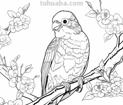 鹦鹉手绘简笔画线稿，临摹学画 - 图画吧TUHUABA