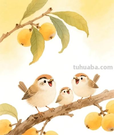太太太治愈了，枇杷树上的小鸟，太太太可爱啦 - 图画吧TUHUABA