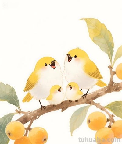 太太太治愈了，枇杷树上的小鸟，太太太可爱啦 - 图画吧TUHUABA