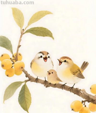 太太太治愈了，枇杷树上的小鸟，太太太可爱啦 - 图画吧TUHUABA