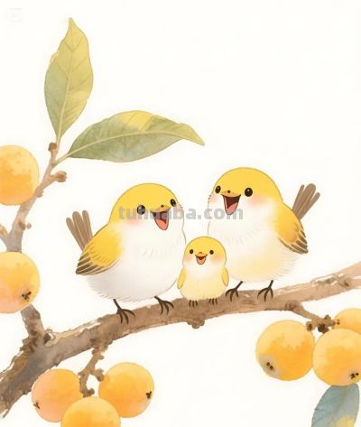 太太太治愈了，枇杷树上的小鸟，太太太可爱啦 - 图画吧TUHUABA