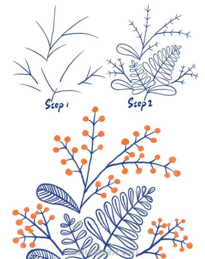 手绘植物 | 清新线描叶子绿植装饰简笔画 - 图画吧TUHUABA