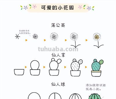 27种小花绿植简笔画步骤图~可爱的小花园 - 图画吧TUHUABA