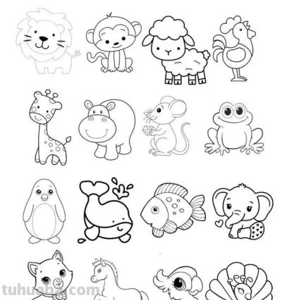 300个动物简笔画线稿，收藏备用 - 图画吧TUHUABA