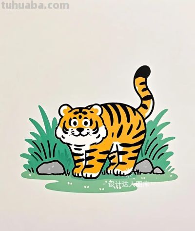 简笔画｜简约插画｜可爱的小老虎 - 图画吧TUHUABA