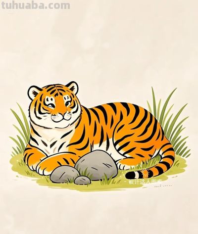 简笔画｜简约插画｜可爱的小老虎 - 图画吧TUHUABA