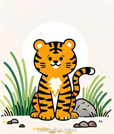 简笔画｜简约插画｜可爱的小老虎 - 图画吧TUHUABA
