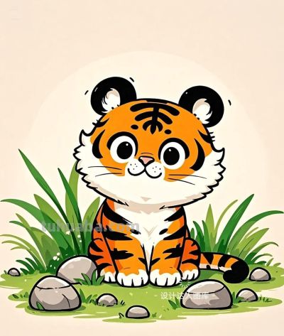 简笔画｜简约插画｜可爱的小老虎 - 图画吧TUHUABA