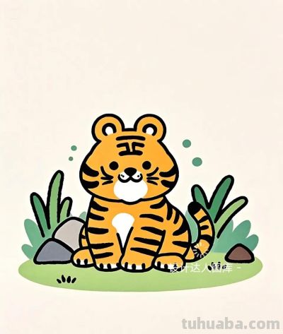 简笔画｜简约插画｜可爱的小老虎 - 图画吧TUHUABA