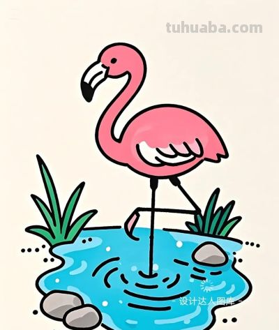 简笔画｜简约插画｜火烈鸟 - 图画吧TUHUABA