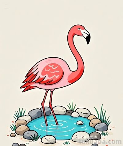 简笔画｜简约插画｜火烈鸟 - 图画吧TUHUABA