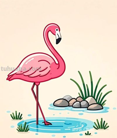 简笔画｜简约插画｜火烈鸟 - 图画吧TUHUABA