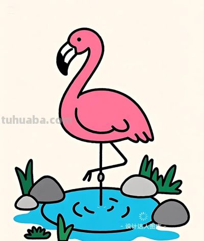 简笔画｜简约插画｜火烈鸟 - 图画吧TUHUABA