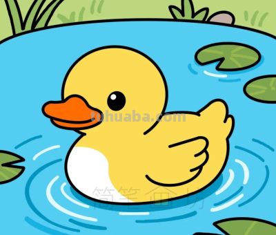在池塘游泳的可爱小黄鸭简笔画教程（附线稿） - 图画吧TUHUABA