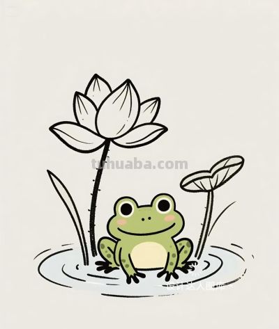 简笔画｜简约插画｜荷叶上的青蛙 - 图画吧TUHUABA