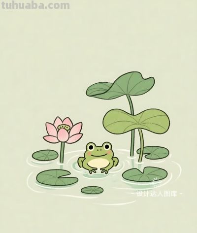 简笔画｜简约插画｜荷叶上的青蛙 - 图画吧TUHUABA