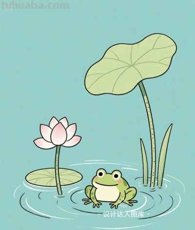 简笔画｜简约插画｜荷叶上的青蛙 - 图画吧TUHUABA