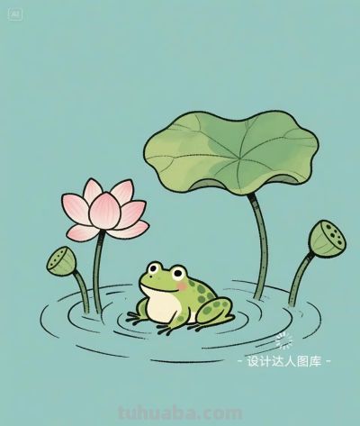 简笔画｜简约插画｜荷叶上的青蛙 - 图画吧TUHUABA