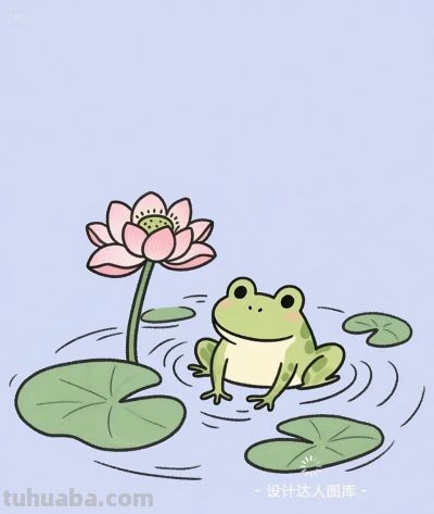 简笔画｜简约插画｜荷叶上的青蛙 - 图画吧TUHUABA
