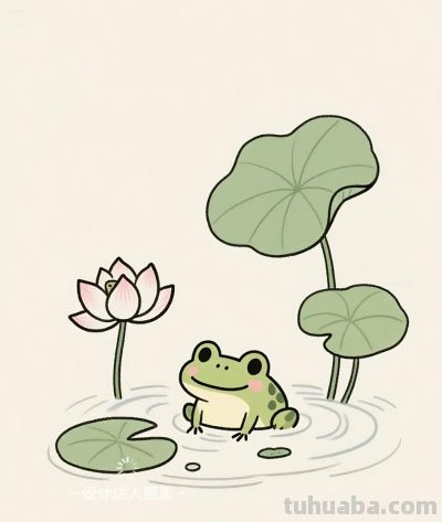 简笔画｜简约插画｜荷叶上的青蛙 - 图画吧TUHUABA