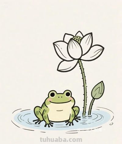 简笔画｜简约插画｜荷叶上的青蛙 - 图画吧TUHUABA