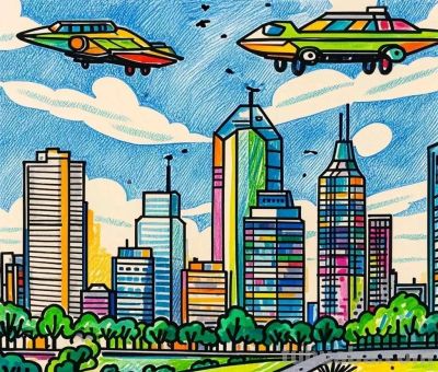 未来城市与家庭智能主题，智能与出行完美搭配的画画作品！很科技 - 图画吧TUHUABA