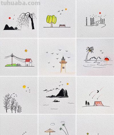 简笔画｜在春风里起舞，让生活如诗如画 - 图画吧TUHUABA