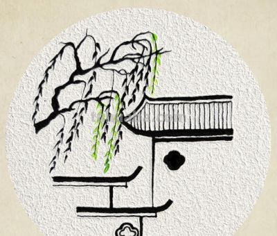 今日古风简笔画❥ 垂影栖檐（附过程） - 图画吧TUHUABA