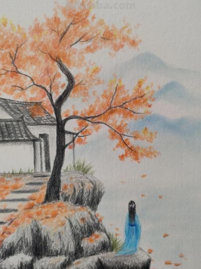 彩铅风景图 - 图画吧TUHUABA