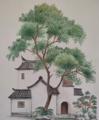 彩铅风景图 - 图画吧TUHUABA