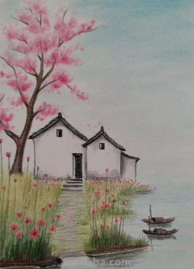 彩铅风景图 - 图画吧TUHUABA