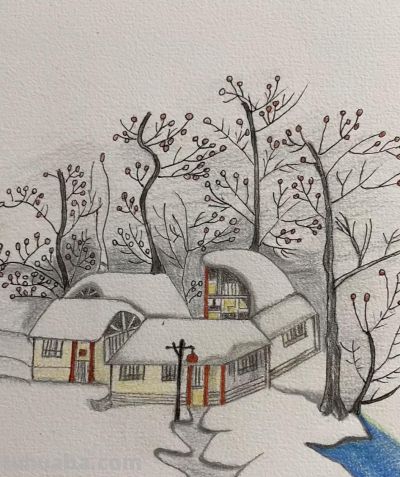 彩铅画：雪季🌨️ - 图画吧TUHUABA
