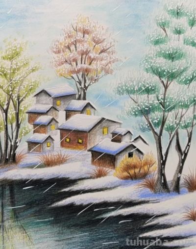 彩铅画：雪季🌨️ - 图画吧TUHUABA
