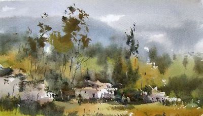 每日一画 | 深秋写意：水彩里的山野余温 - 图画吧TUHUABA