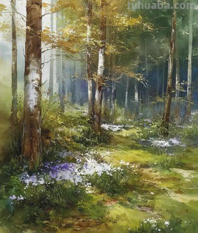 森林小径、水彩风景 - 图画吧TUHUABA