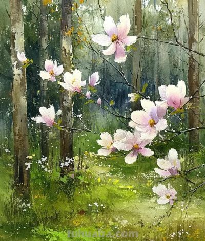 森林小径、水彩风景 - 图画吧TUHUABA