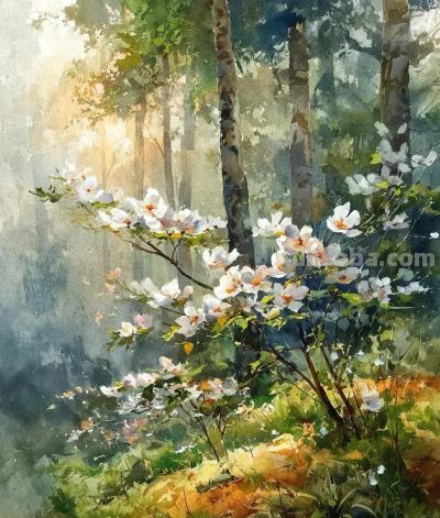 森林小径、水彩风景 - 图画吧TUHUABA