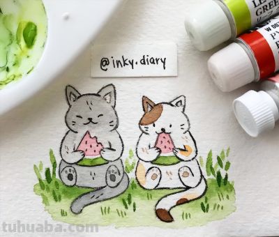 颜色清新亮丽，水彩世界中的动物小可爱们！ - 图画吧TUHUABA