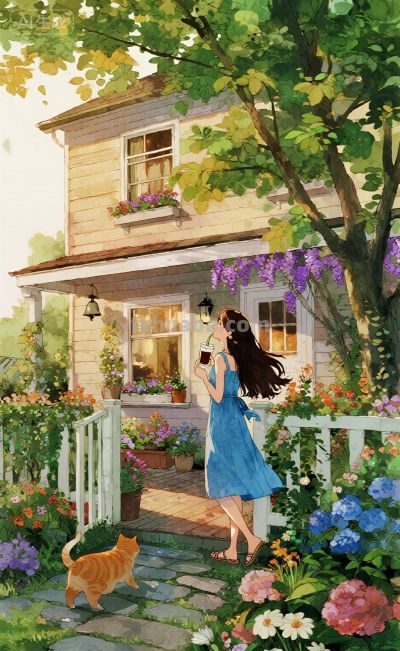 水彩风格插画：风袭花香的午后！ - 图画吧TUHUABA