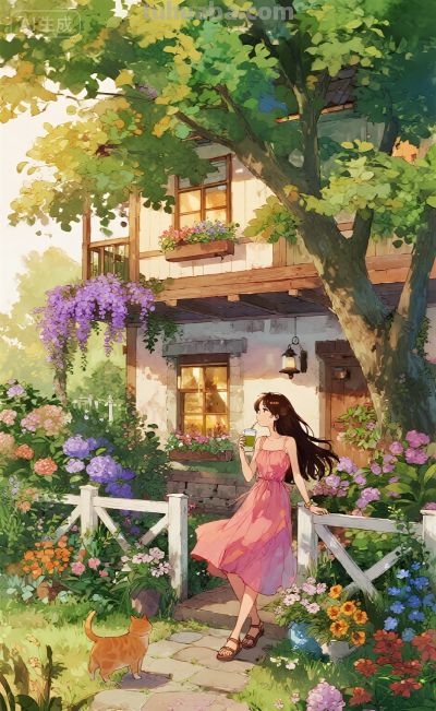 水彩风格插画：风袭花香的午后！ - 图画吧TUHUABA